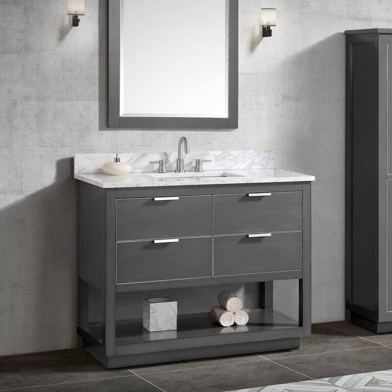 Allie 43 in. W x 22 in. D Bath Vanity in Gray with Silver Trim with Marble Vanity Top in Carrara White with Basin