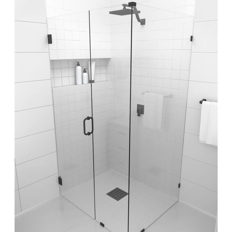 46 in. W x 36 in. D x 78 in. H Pivot Frameless Corner Shower Enclosure in Matte Black Finish with Clear Glass