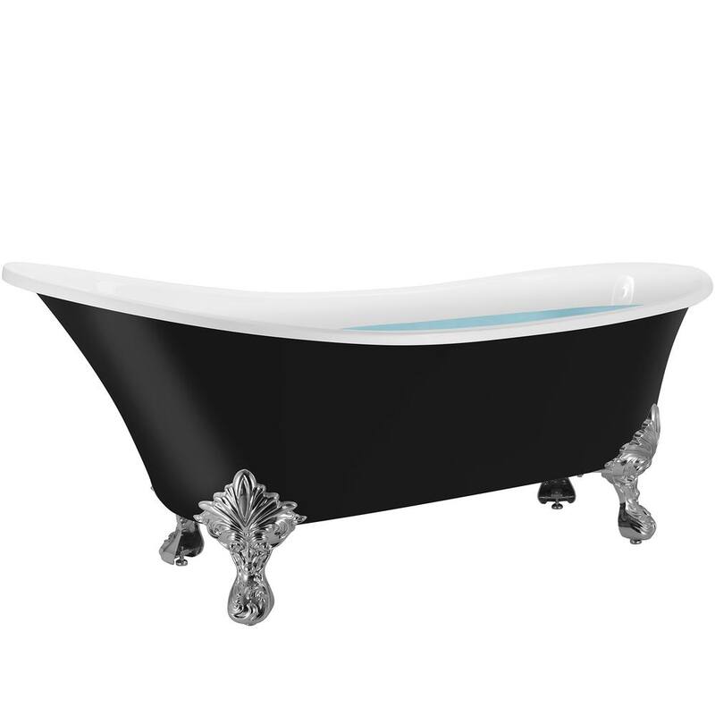 53.9 in. Fiberglass Slipper Clawfoot Non-Whirlpool Bathtub in Black