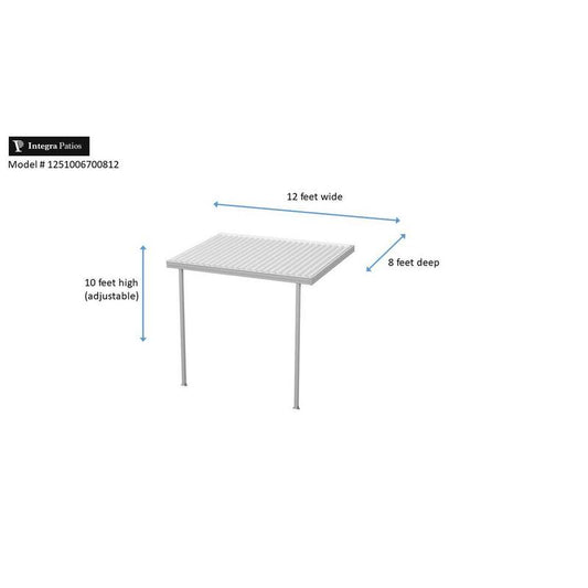 12 ft. x 8 ft. White Aluminum Attached Solid Patio Cover with 2 Posts 10 lbs. Live Load