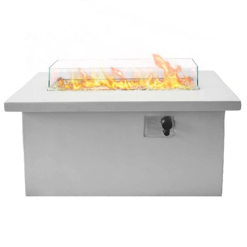 42 Inch x 20 Inch Rectangular MGO Propane Fire Pit Table with Glass Wind Guard Crystal Glass Beads