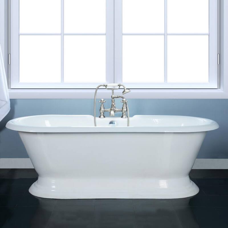 72 in. Cast Iron Double Ended Pedestal Clawfoot Bathtub in White with 7 in. Deck Holes