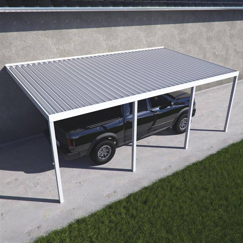 16 ft. W x 10 ft. D White Aluminum Attached Carport with 4 Posts 30 lbs. Roof Load