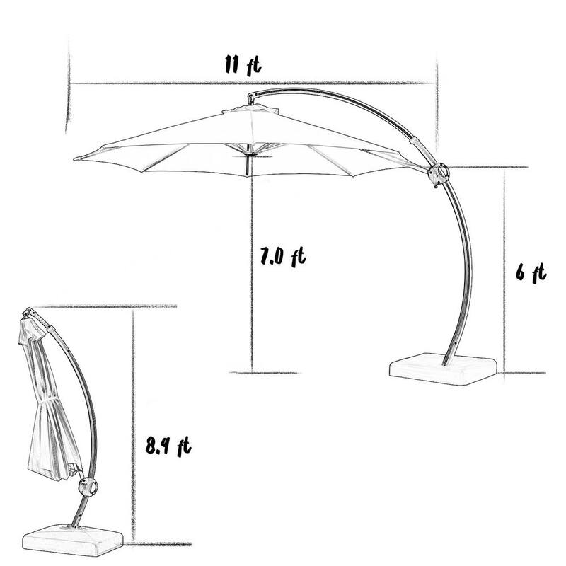 11 ft. L Outdoor Aluminum Curvy Cantilever Offset Hanging Patio Umbrella with Sandbag Base and Cover in Gray