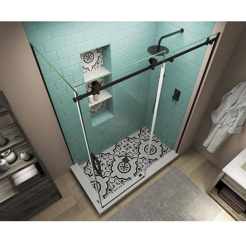 64 in. - 68 in. x 36 in. x 80 in. Frameless Corner Sliding Shower Enclosure Clear Glass in Oil Rubbed Bronze Left