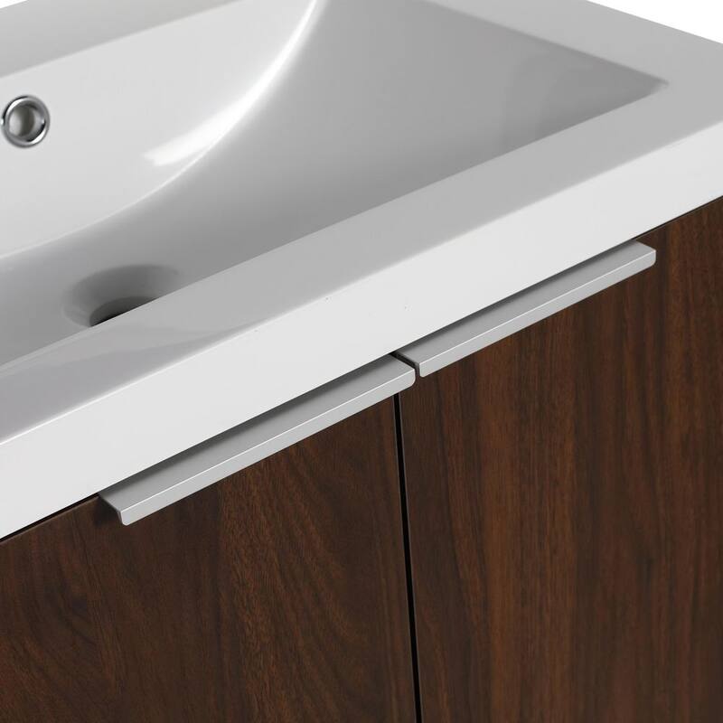 36 in. W x 18 in. D x 19 in. H Bath Vanity in California Walnut with Resin Top in White