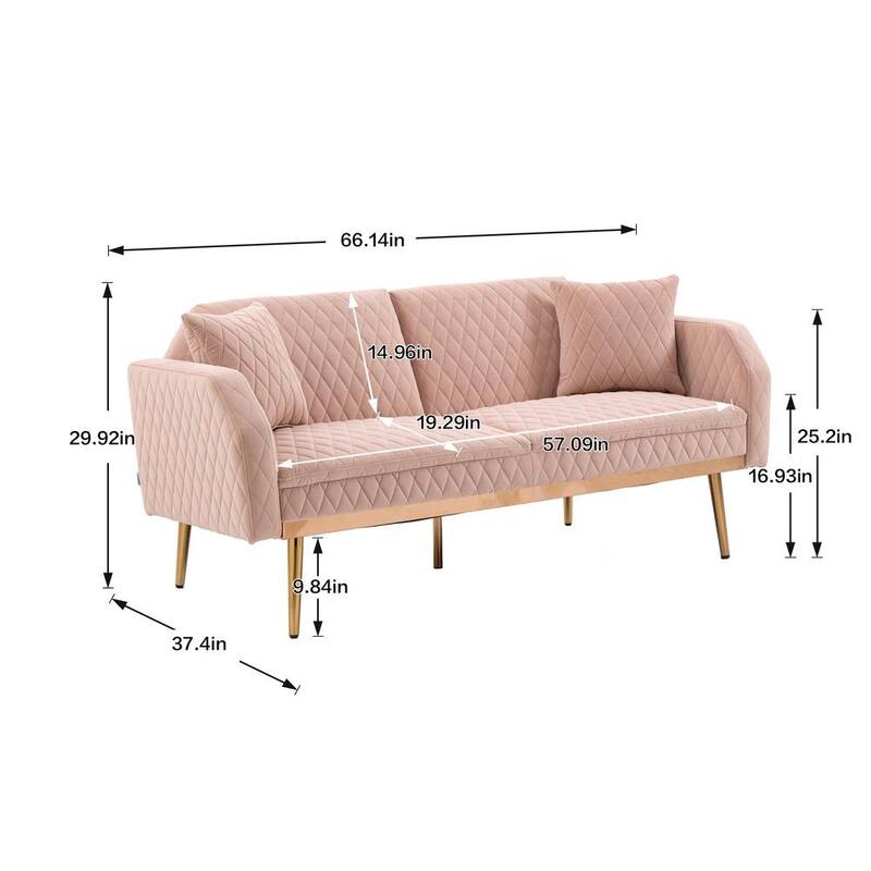 66 in. W Pink Velvet 2-Seater Loveseat with Rose Gold Metal Feet