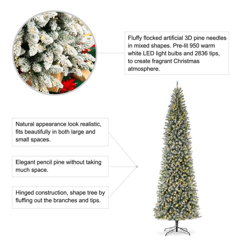 11 ft. Pre-Lit Flocked Pencil Fir Artificial Christmas Tree with 950 Warm White Lights