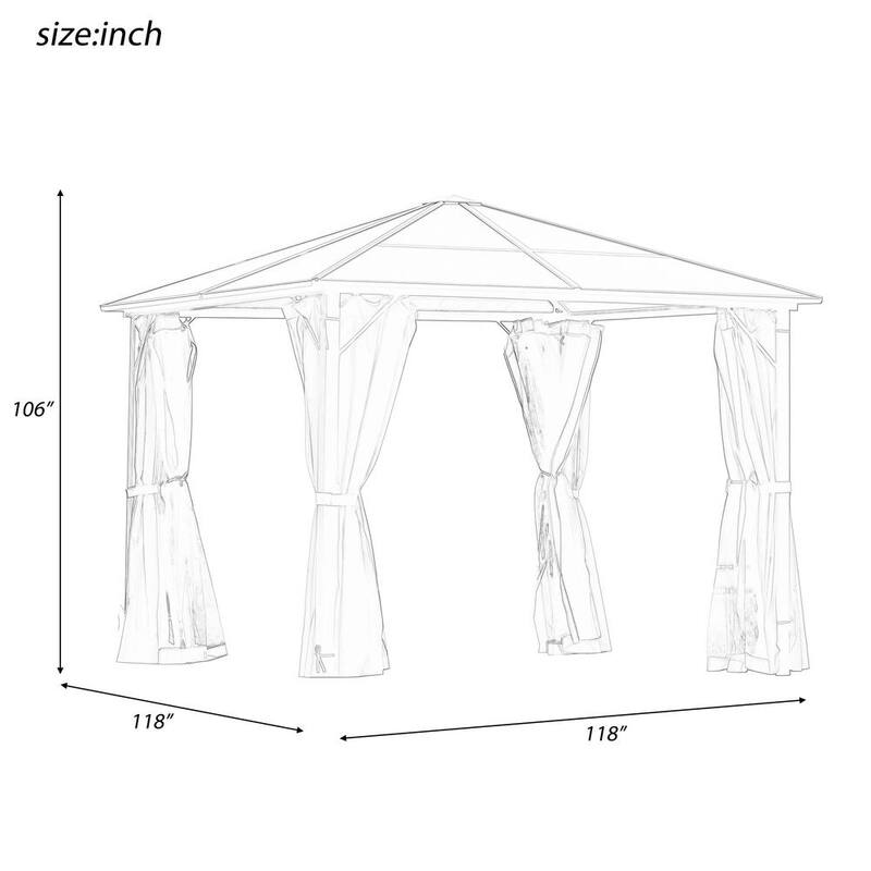 9.8 ft. x 9.8 ft. Aluminum Patio Gazebo with Polycarbonate Roof