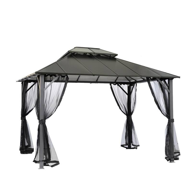 12 ft. x 10 ft. Outdoor Hardtop Insulated Aluminum Frame Patio Gazebo with Double Roof and Netting