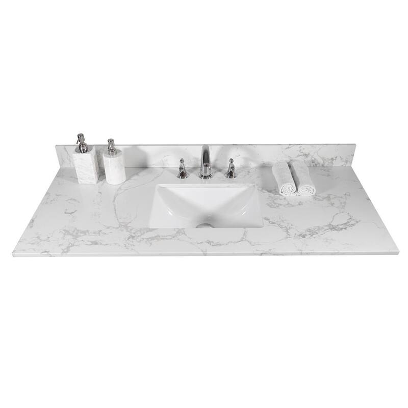 49 in. W x 22 in. D Engineered Stone Composite Vanity Top in White with White Rectangular Single Sink - 3 Hole