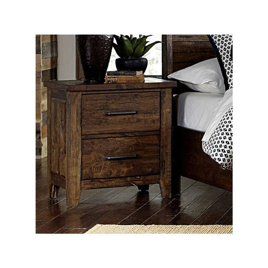 2-Drawer Brown Classic Nightstand Rustic Burnished Solid Rubberwood Side Table 27.25 in. H x 26 in. W x 17.75 in. D