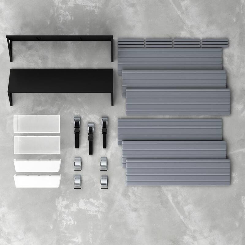 36 in. H x 96 in. W Slat Wall Panel Set Heavy Duty Basic Shelf and Bin Storage Set in Silver 14-Piece