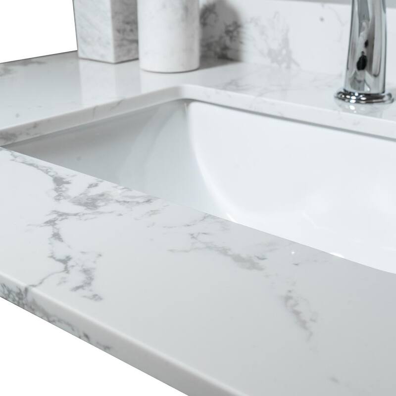 37 in. W x 22 in. D x 4 in. H Engineered Stone Composite Vanity Top in Gray with White Rectangle Single Sink