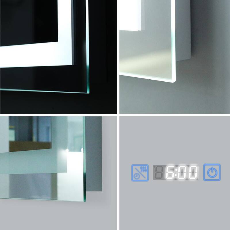 72 in. W x 38 in. H Oversized Rectangular Frameless LED Dimmable Wall Bathroom Vanity Mirror with Clock in Silver