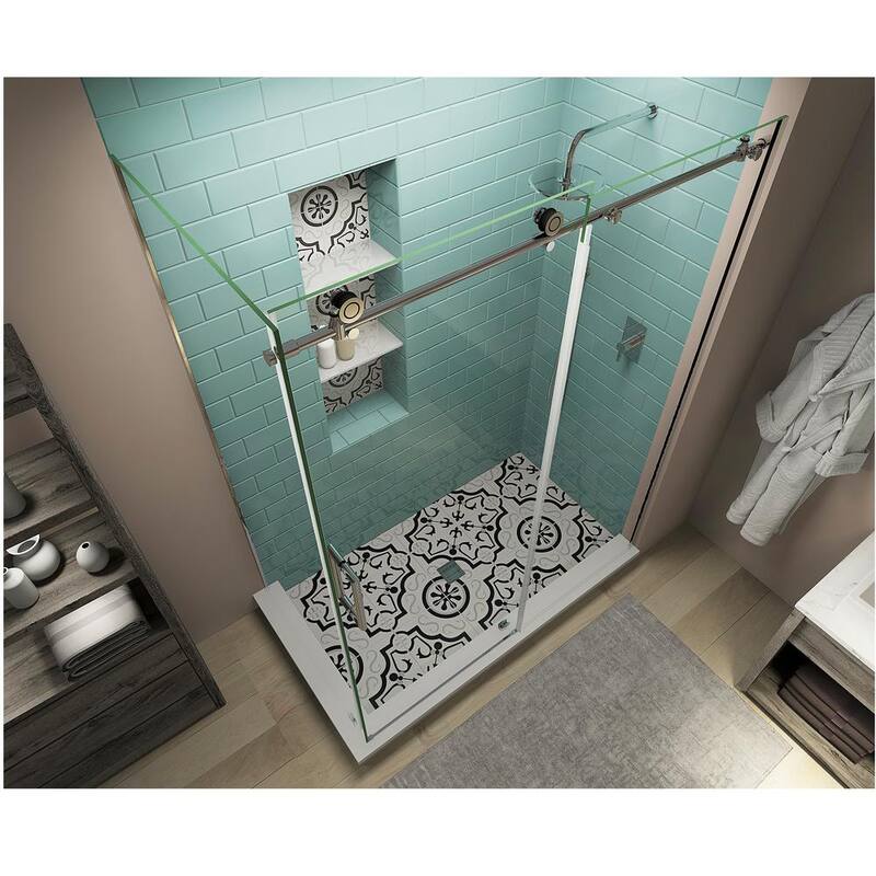 68 in. - 72 in. x 36 in. x 80 in. Frameless Corner Sliding Shower Enclosure Clear Glass in Polished Chrome Left