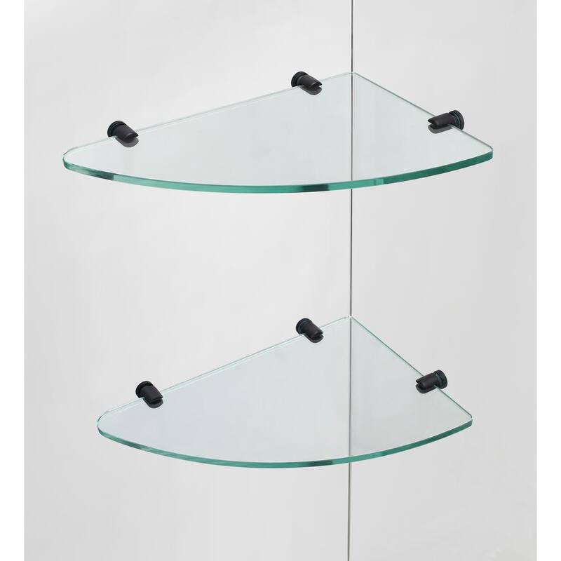 54.25 in. to 55.25 in. x 36.375 in. x 72 in. Frameless Corner Hinged Shower Enclosure with Glass Shelves in Matte Black