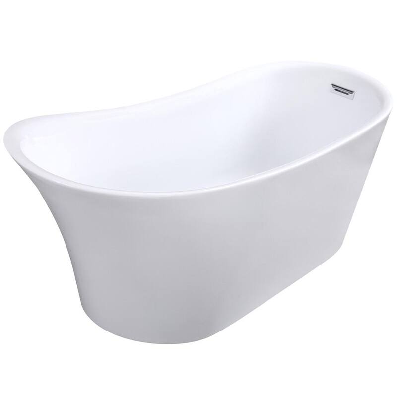 67 in. Acrylic Offset Drain Oval Flat Bottom Freestanding Bathtub in White