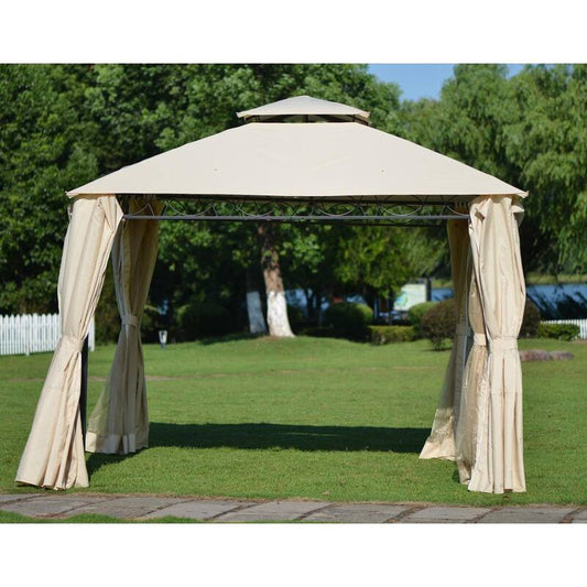 10.6 ft. x 10.6 ft. Beige Double Tiered Grill Gazebo Patio Canopy Outdoor BBQ Gazebo Tent with UV Protection