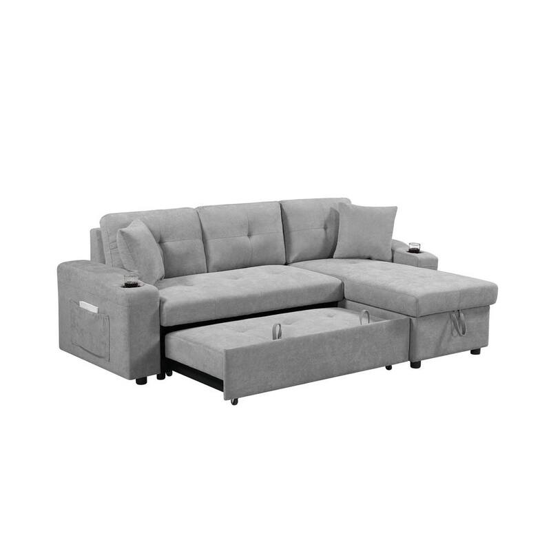 57.5 in W Square Arm 1-piece L Shaped Fabric Sectional Sofa in Gray