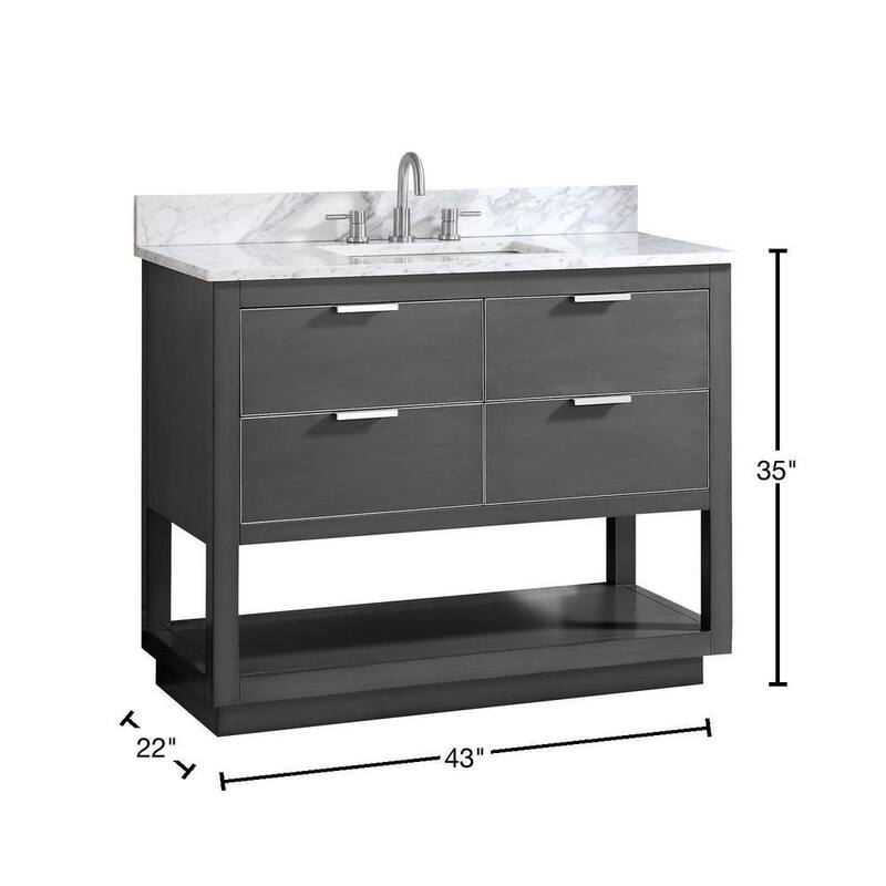 Allie 43 in. W x 22 in. D Bath Vanity in Gray with Silver Trim with Marble Vanity Top in Carrara White with Basin