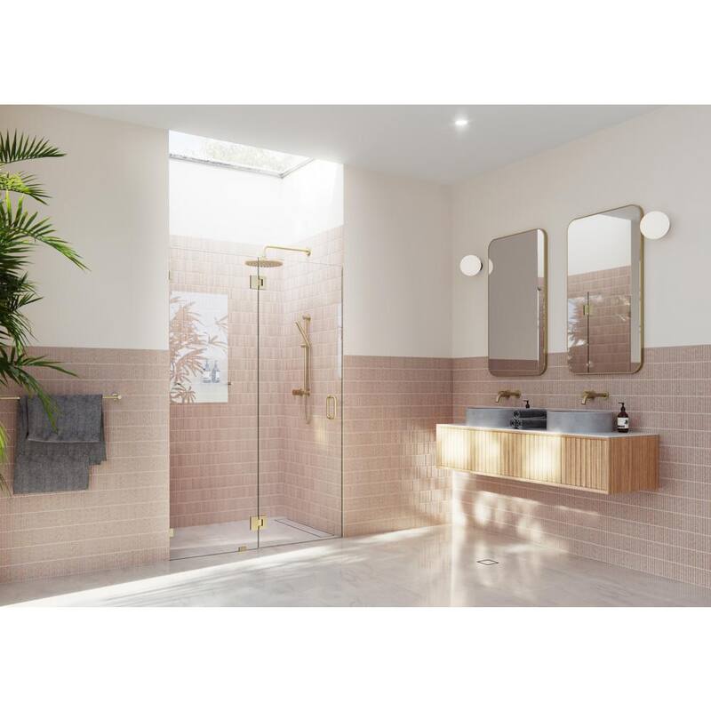 54.25 in. x 78 in. Frameless Glass Pivot/Hinged Shower Door in Satin Brass