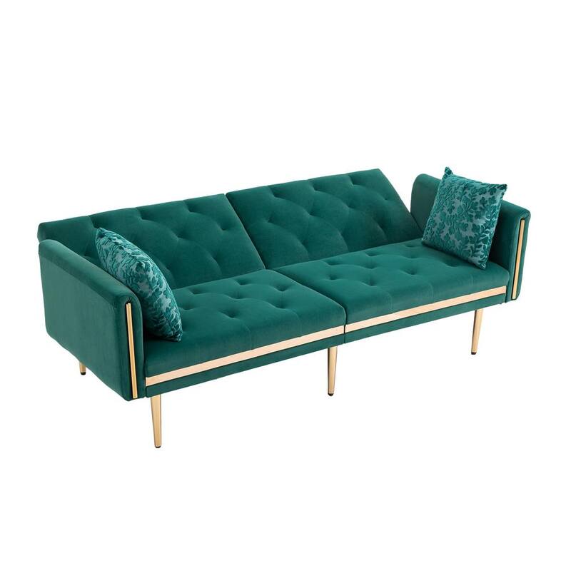 73.23 in W Green Velvet Twin Size Sofa Bed