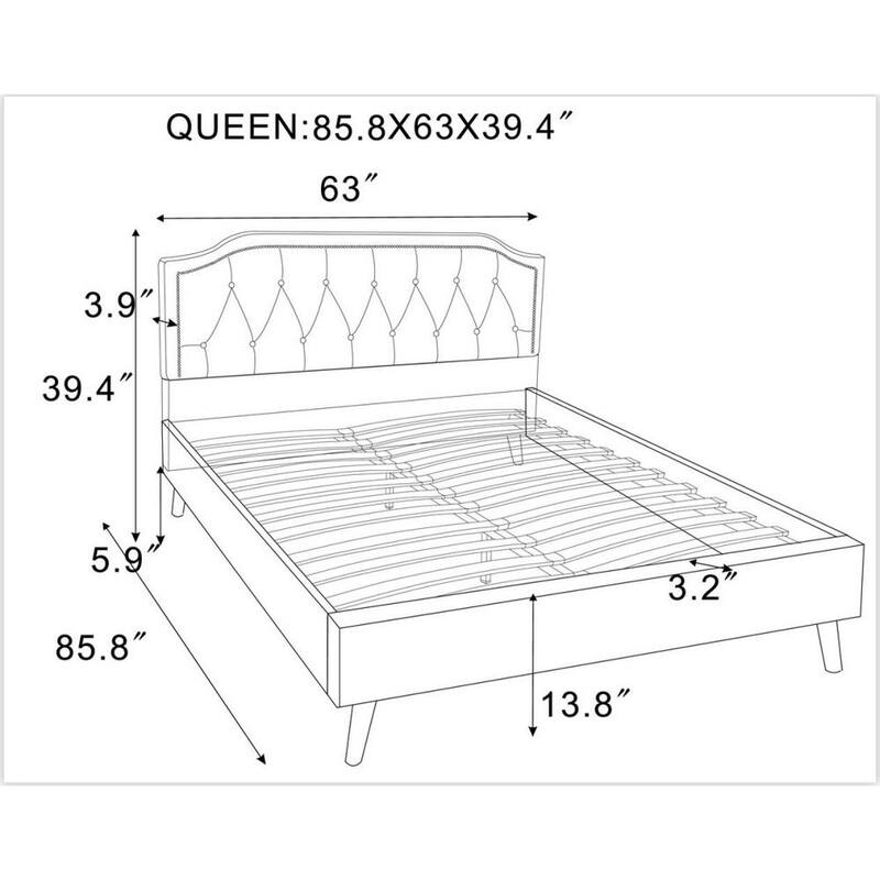 85.9 in. W Navy Queen Size Upholstered Platform Bed Fabric Bed Frame Box Spring Not Needed