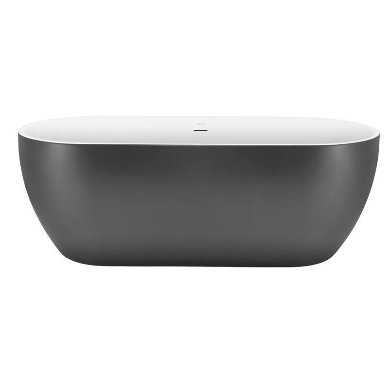 59 in. Acrylic Freestanding Single Slipper Flatbottom Soaking Bathtub in Grey