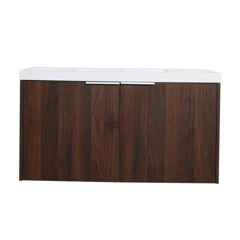 36 in. W x 18 in. D x 19 in. H Bath Vanity in California Walnut with Resin Top in White