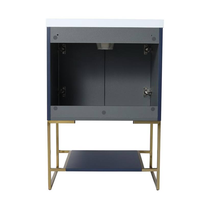 24 in. W x 18 in. D x 35 in. H Bath Vanity in Navy Blue with White Resin Top