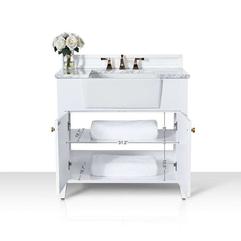 Adeline 36 in. W X 20.1 in. D Bath Vanity in White with Marble Vanity Top in Carrara White with White Basin