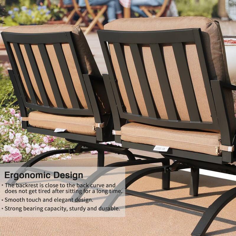 3-Piece Metal Patio Conversation Set with Brown Cushions