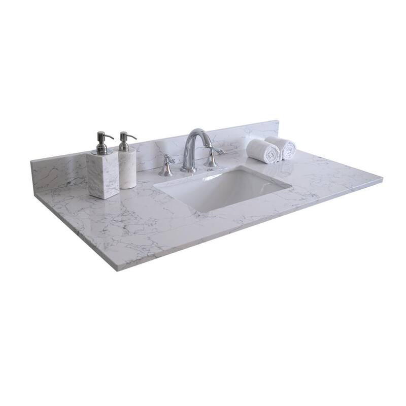 37 in. W x 22 in. D Engineered Stone Composite Vanity Top in Marble Color with White Rectangular Single Sink