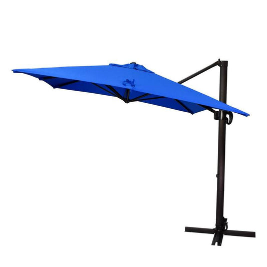 8.5 ft. Bronze Aluminum Square Cantilever Patio Umbrella with Crank Open Tilt Protective Cover in Pacific Blue Sunbrella