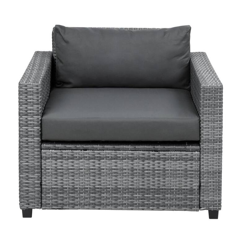 8-Piece Wicker Outdoor Sectional Sofa Set with Gray Cushions Pillows and Coffee Table