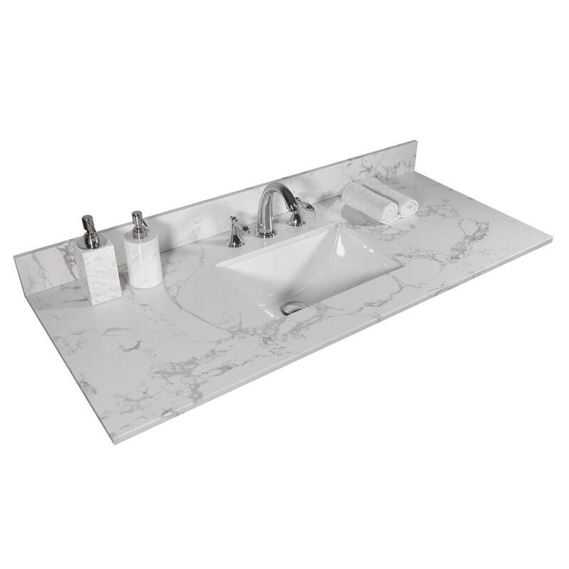 49 in. W x 22 in. D Engineered Stone Composite Vanity Top in White with White Rectangular Single Sink - 3 Hole