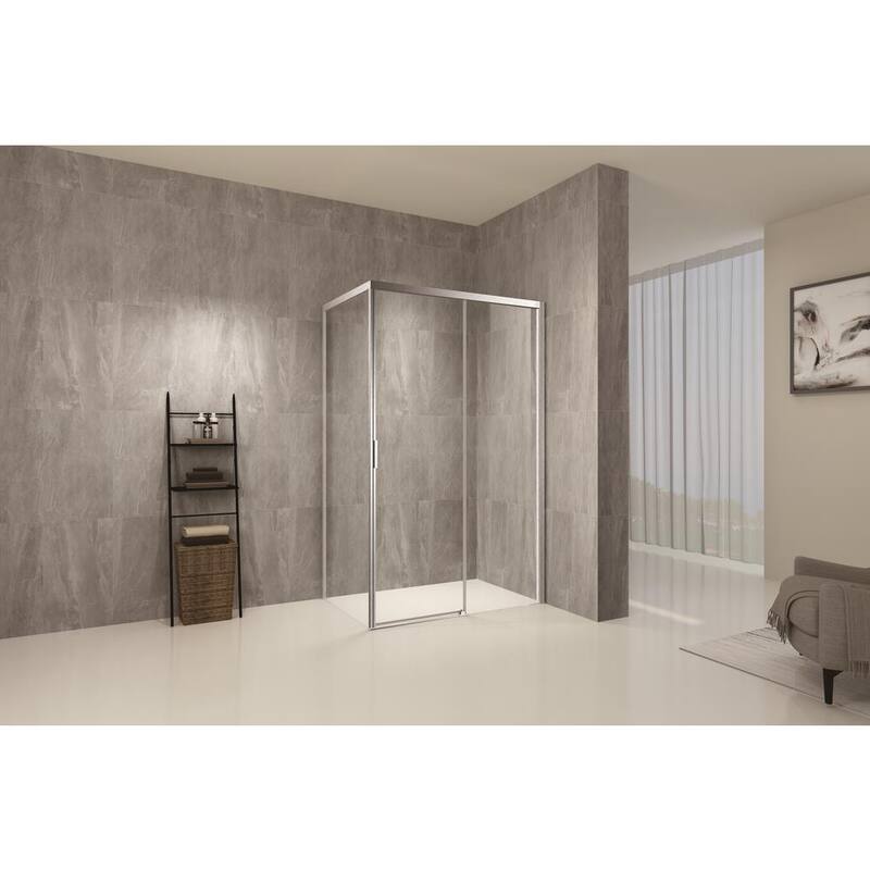 48 in. H x 34 in. W x 76 in. H Sliding Semi-Frameless Shower Door Enclosure with Handle in Brushed Nickel