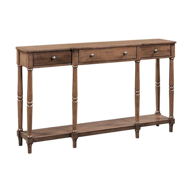 58.07 in. Brown Rectangle Wood Classic Entryway Table with Storage Shelf and Drawer for Home