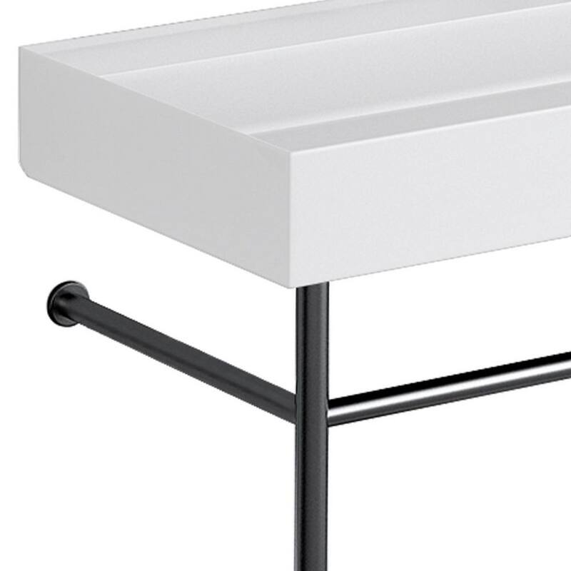 47.2 in. White Solid Surface Console Sink Basin and Legs Combo with Black Stainless Steel Legs