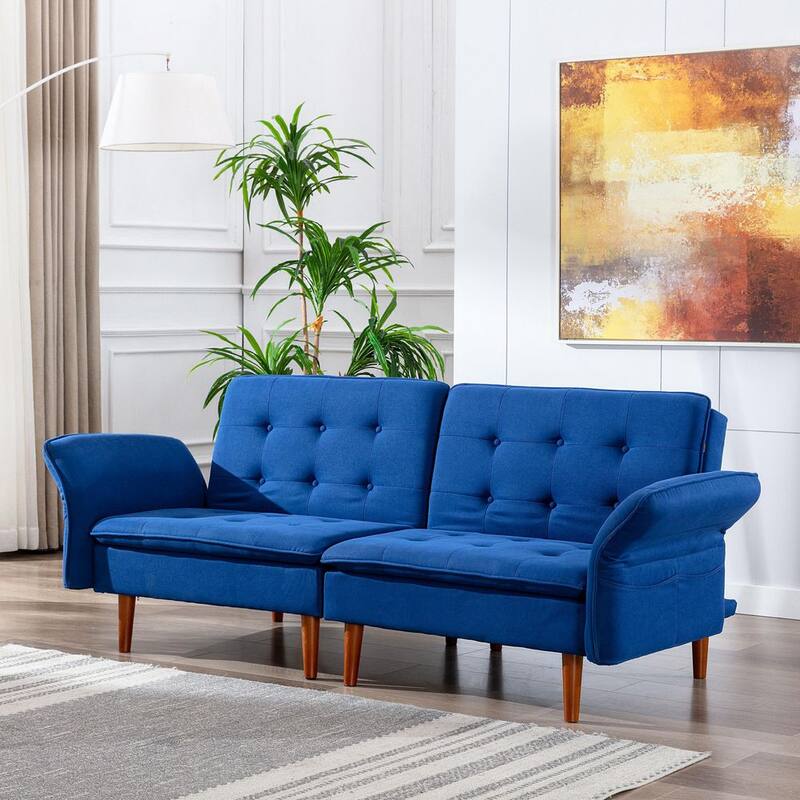 67 in. W Blue Tufted Polyester Twin Size Sofa Bed