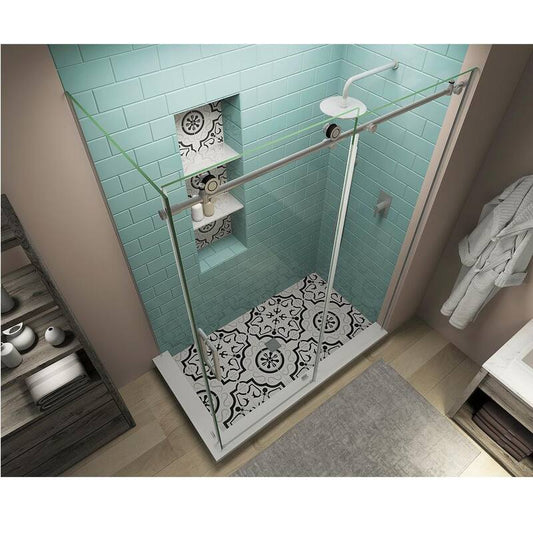 52 in. - 56 in. x 34 in. x 80 in. Frameless Corner Sliding Shower Enclosure Clear Glass in Stainless Steel Left