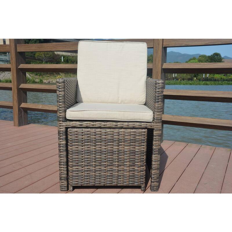 Alisa Aluminum Brown 11-Piece Wicker Outdoor Dining Set with Beige Cushions and Ottmans