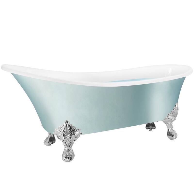 60 in. Fiberglass Double Slipper Clawfoot Non-Whirlpool Bathtub in Glossy Red White Marble In Matte Lichen Green