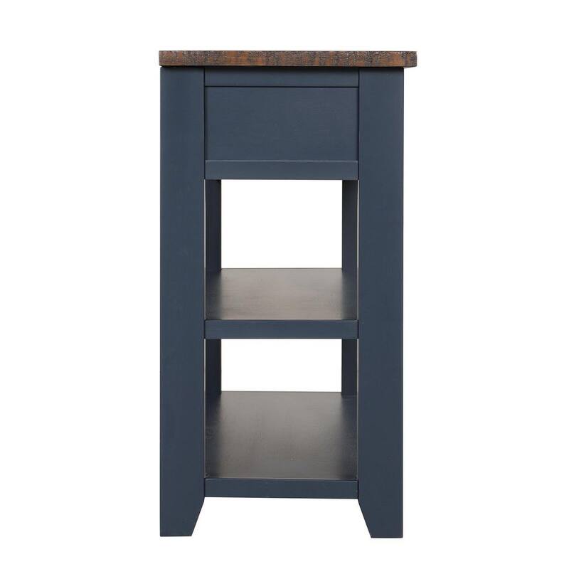 49 in. Blue Rectangle Distressed Wood Top Console Table with Storage Drawers and Shelves