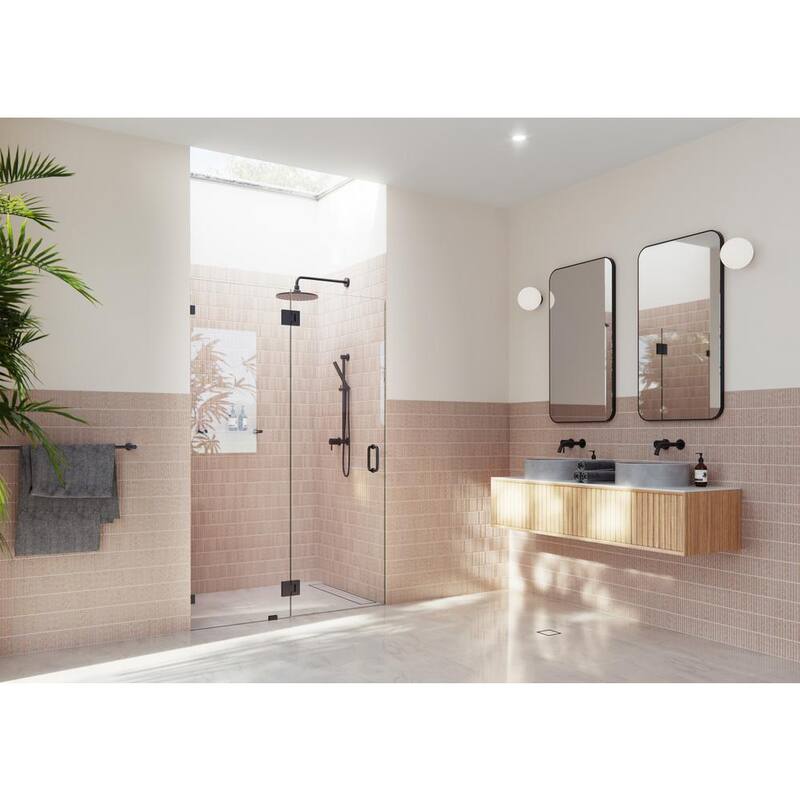 52.75 in. x 78 in. Frameless Glass Pivot/Hinged Shower Door in Matte Black