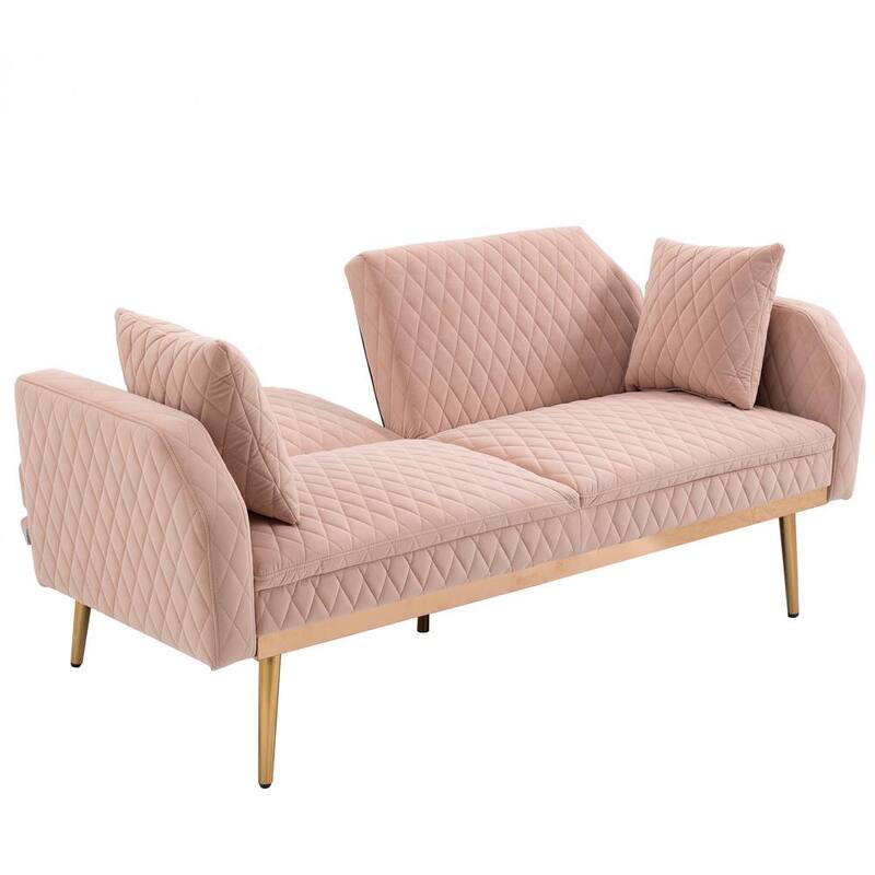 66 in. W Pink Velvet 2-Seater Loveseat with Rose Gold Metal Feet