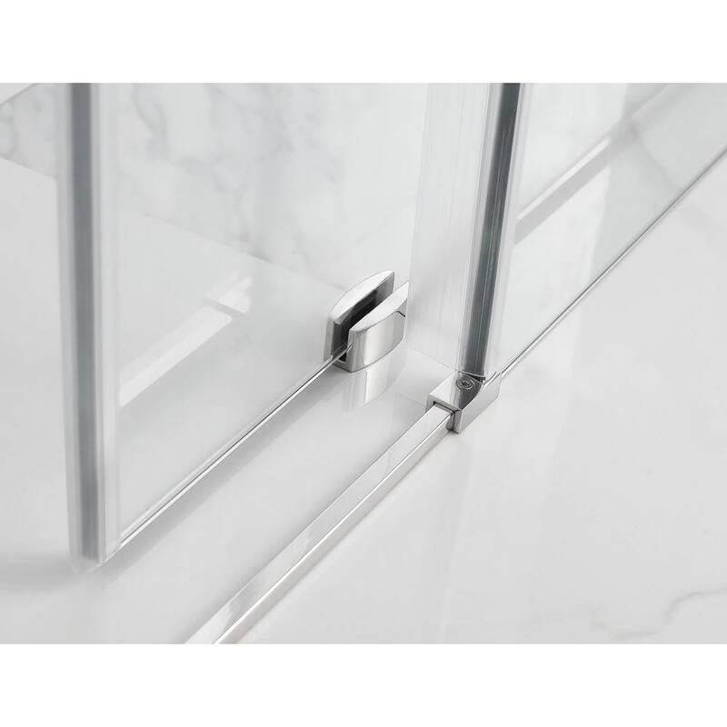 48 in. - 52 in. x 32 in. x 80 in. Frameless Corner Sliding Shower Enclosure Clear Glass in Polished Chrome Right