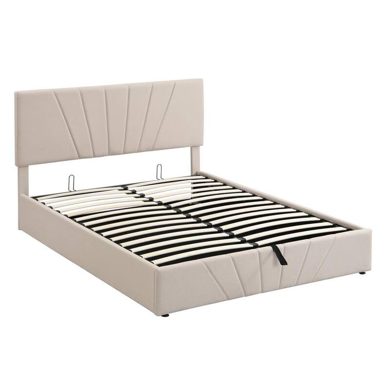 83 in. W Beige Queen Size Upholstered Platform Bed with a Hydraulic Storage System