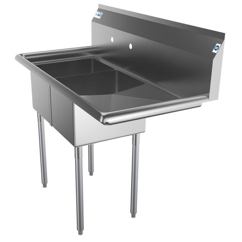 43 in. Freestanding Stainless Steel 2 Compartments Commercial Sink with Drainboard